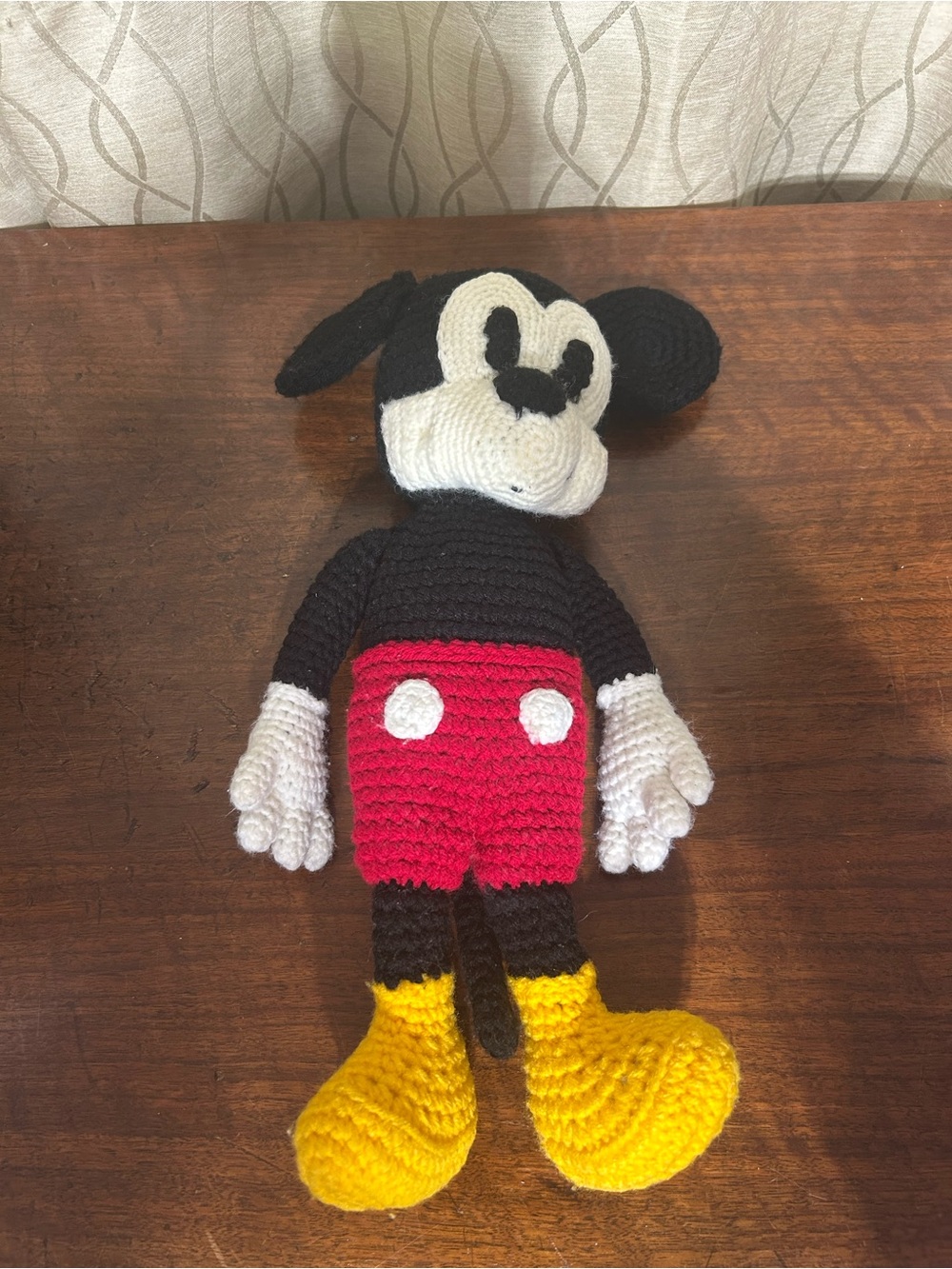 Handmade Crochet Plush Micky Mouse Toy in Black, Red, Yellow